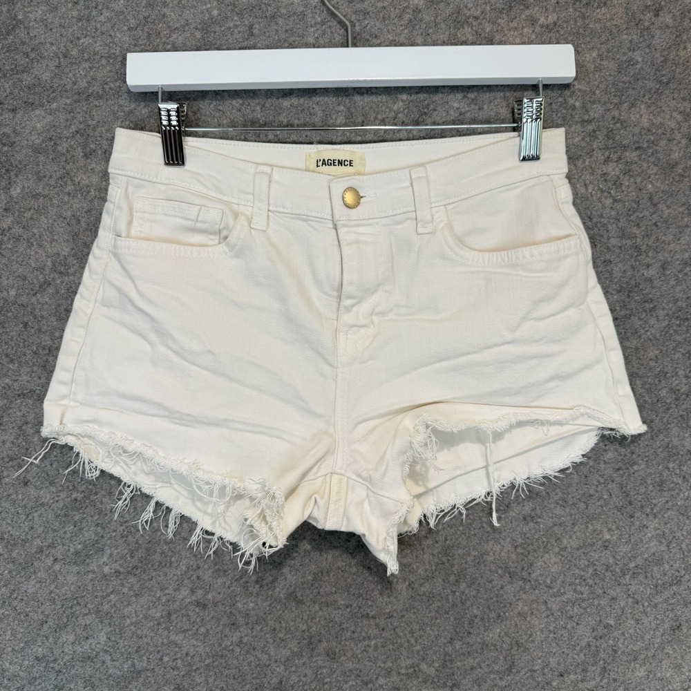 L'Agence Ryland High Rise Denim Cut Off Shorts Womens 26 Frayed Classic White